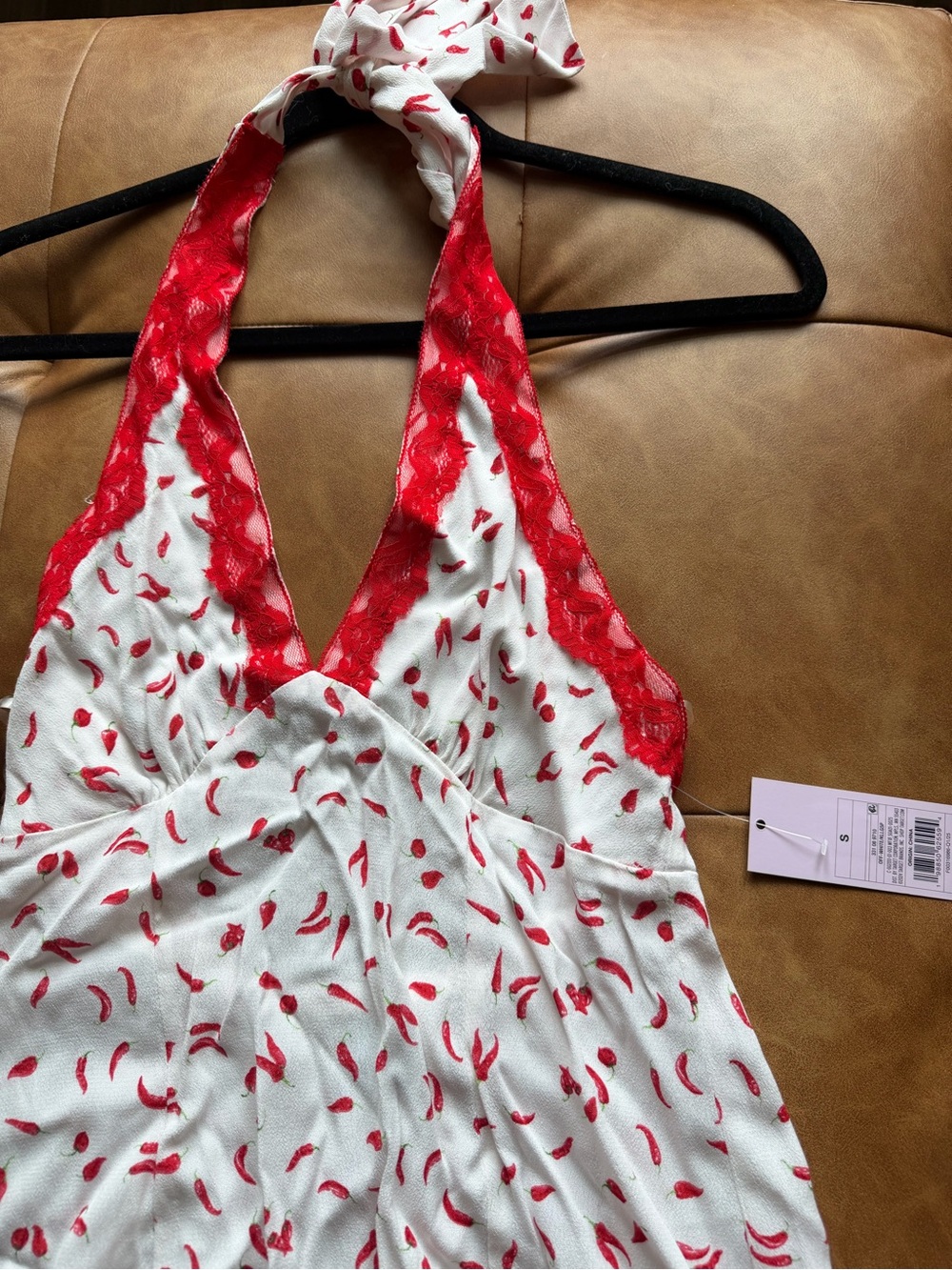 wild fable White Halter Mini Dress with Red Chili Pepper Print and Lace Trim